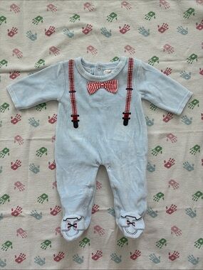 5for25 | Baby Blue Footed One-Piece with Red Bow Tie, Suspenders, & Shoes